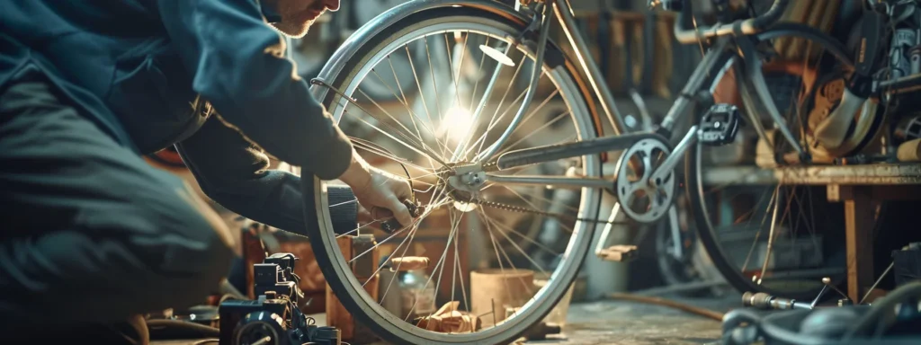 a team of professionals meticulously working on restoring a vintage bicycle with period-correct components.