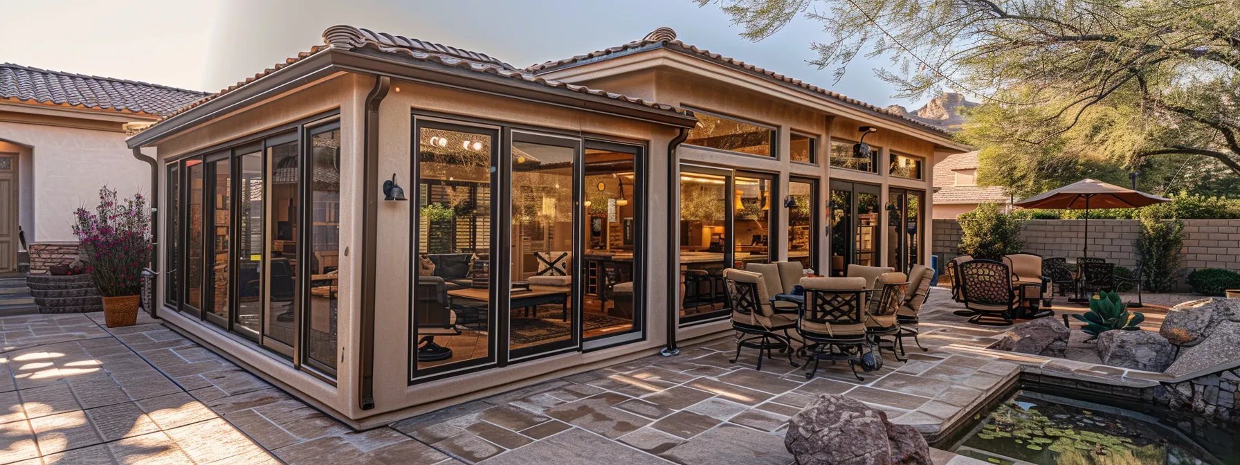 a professional business team working on adding a sunroom to a home in arizona.