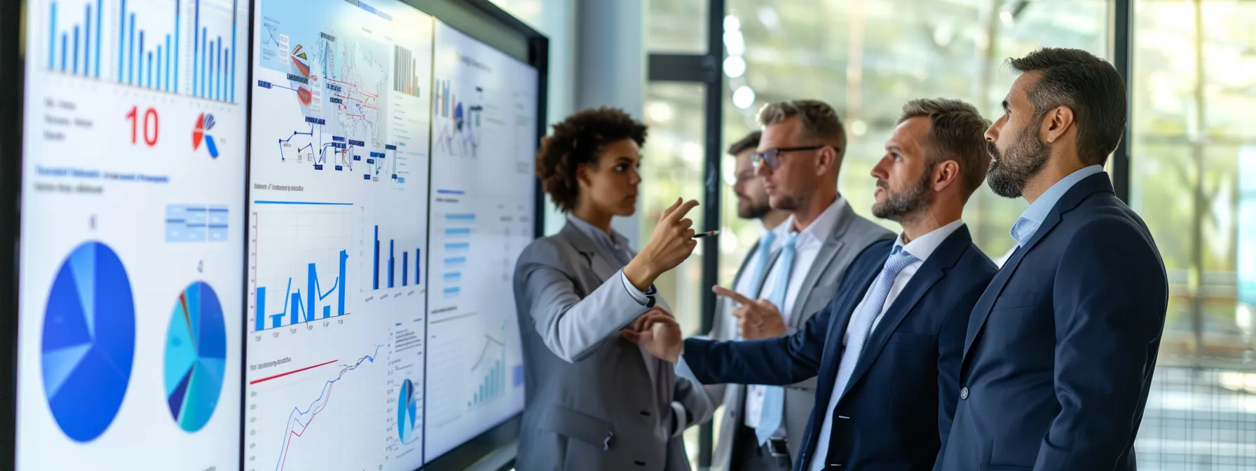 a group of business professionals gathered around a whiteboard filled with charts and graphs, discussing the benefits of utilizing robotic process automation at the dillon agency.